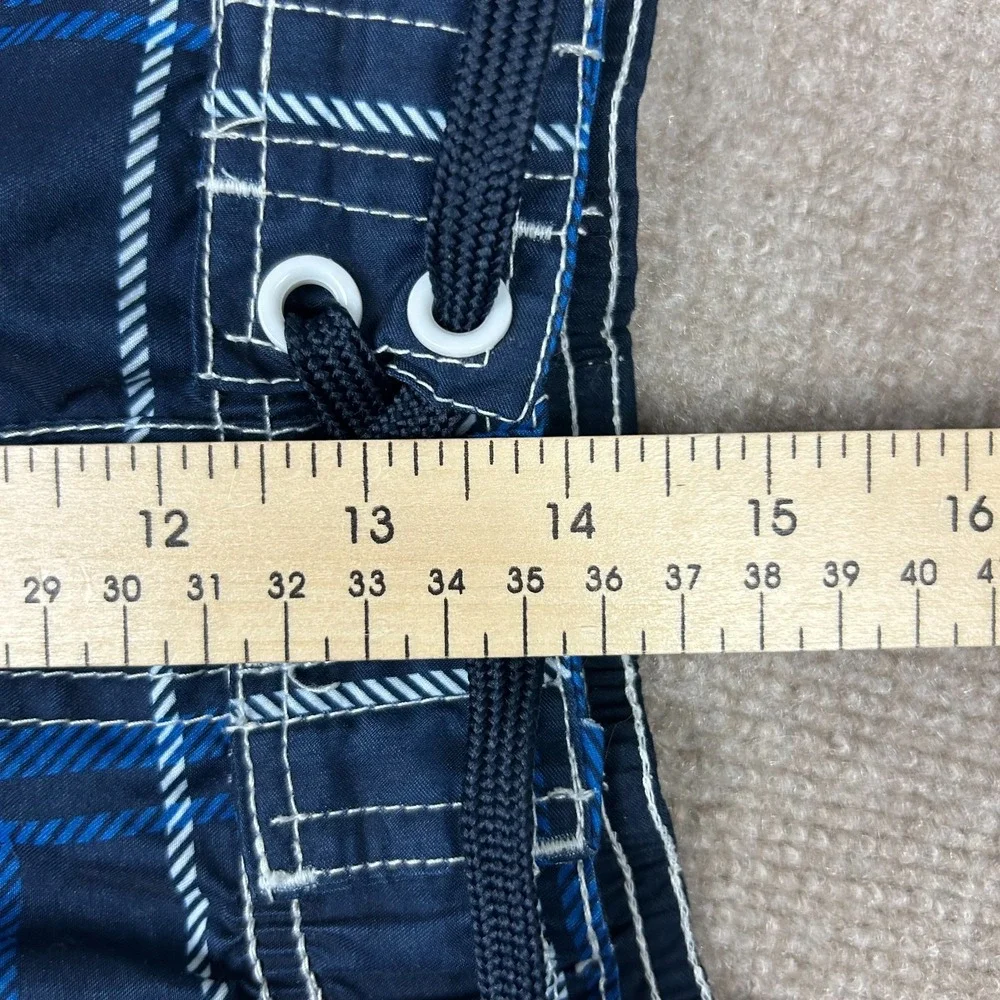 Ocean Pacific Swim Trunks Shorts Mens Large Navy Blue Plaid Mesh Lined Surfing